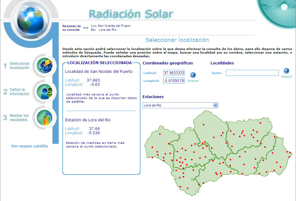 Mapa de radiación solar en Andalucía